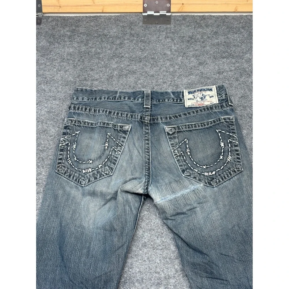 True Religion Straight Leg Distressed Blue Jeans Mens‎ 34 Made in USA Y2K Denim